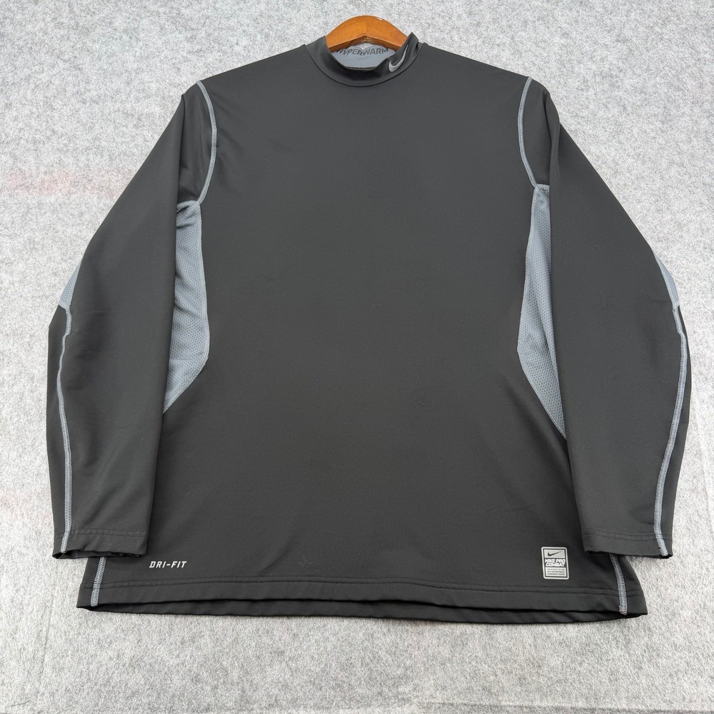 Nike Pro Combat Hyperwarm Dri-Fit Mock Neck Shirt Mens XXL Black Grey Fitted